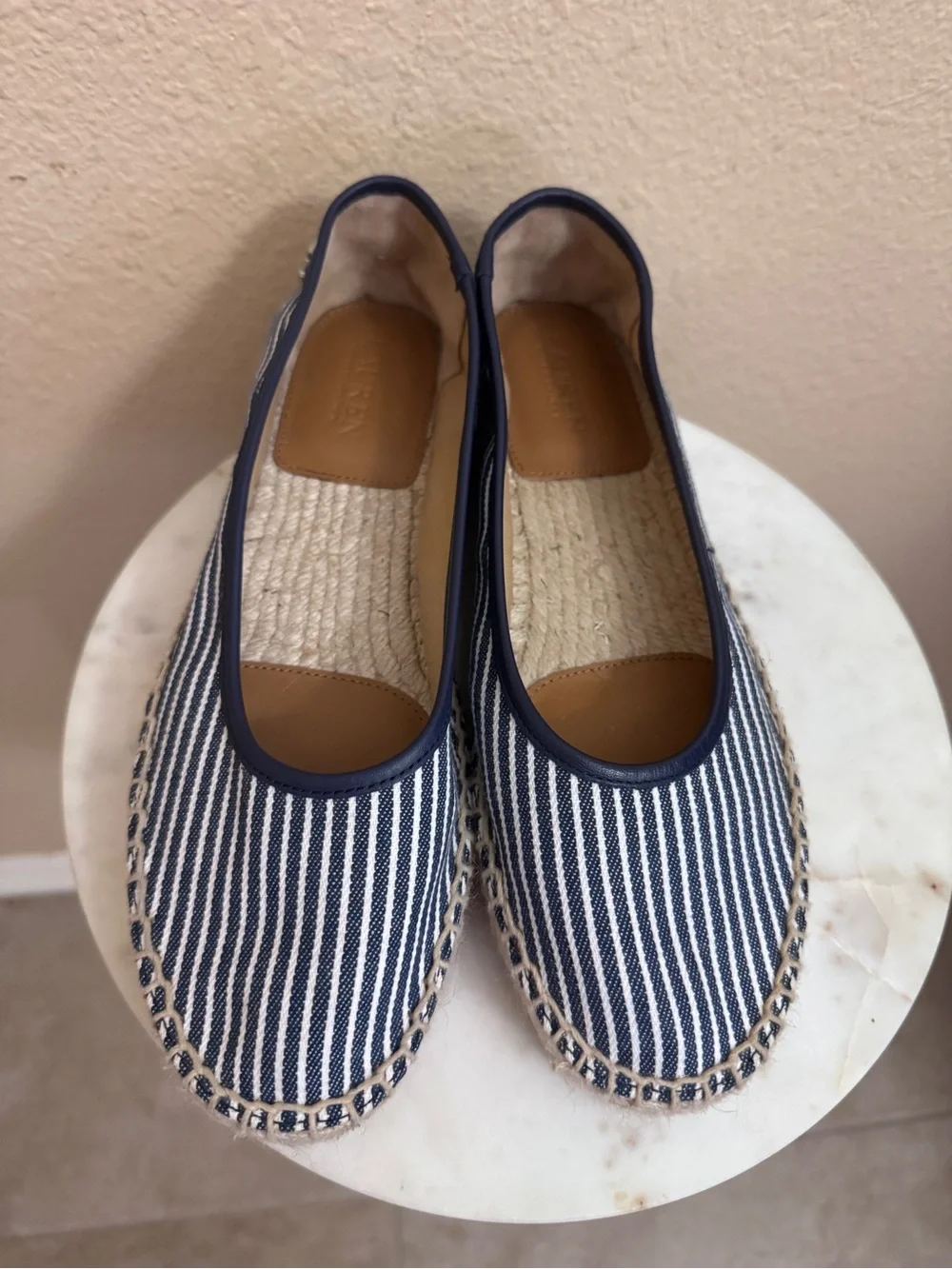 Women Lauren Ralph Lauren Luize Espadrille Ballet Flats striped logo Size 6.5